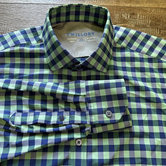 Twillory Other - Twillory Performance Trim Fit Green Blue Check‎ Button Up Shirt 17 32-33 Large
